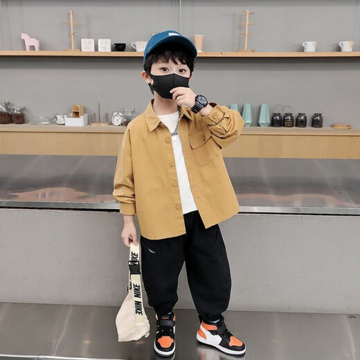 Disney Boys' Shirt Jackets 2025 Spring and Autumn Tops Baby Boy Shirts New Children's Jacket Thin Style Jacket Men's Khaki Shirt Jacket Size 100 Reference Height About 95cm