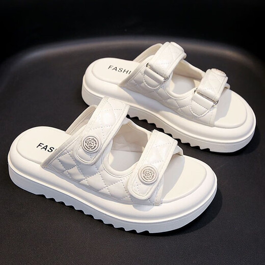 Guqian Sandals for Women 2025 Summer Wear Spea de playa de suela gruesa de alta gama para mujeres Velcro Sandalias de un botón para mujeres 6628 metros blancos 37 (235 mm)