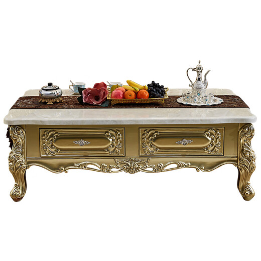 
Royal Louis European solid wood marble coffee table, rectangular four-pull champagne-colored tea table TV cabinet combination 1.8*1.8 meters with artificial stone [actual price 13780]