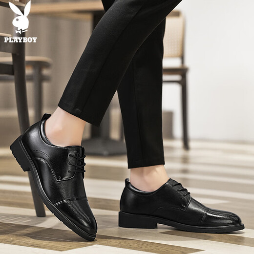 Playboy (PLAYBOY) leather shoes men's shoes 2025 autumn and winter formal shoes men's simple British business casual shoes black 40