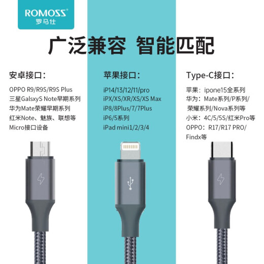 Romans data cable three-in-one Apple Type-c Android mobile phone charging cable one to three heads suitable for Apple iphone15 Xiaomi Huawei Honor Samsung vivo car multi-purpose