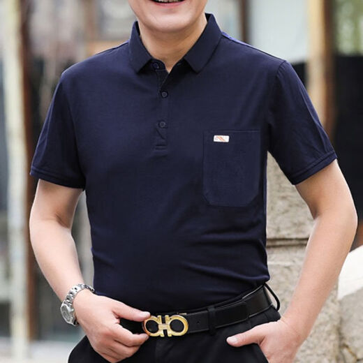 普戈斯夏季纯棉短袖t恤男士宽松中老年男装翻领上衣大红色夏天爸爸衣服 翻领701红色 XL 52# 【135-150斤】