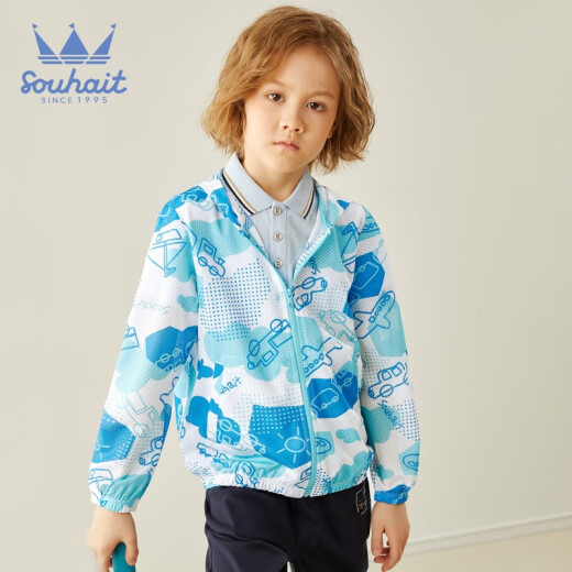 Waterboy children's clothing boys and girls skin clothing sunshade jacket summer thin children's hooded top breathable cartoon fashion top Blue Cloud 130