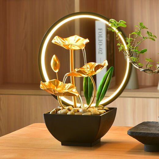 Feng shui rotating water ornaments to generate wealth and recycled water creative lotus pond moonlight living room office study opening gift lotus pond moonlight # 013 lamp circle style