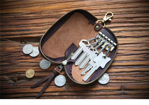 Cow raiser handmade retro head layer Crazy Horse Cowhide key bag Men's genuine leather simple zipper bag Mini waist padlock bag Dark brown - Crazy Horse Cowhide [single bag]