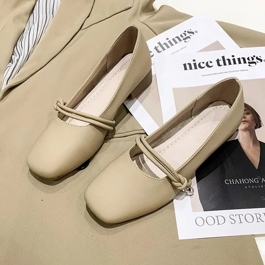 
Yupinjia Mary Zhen single shoes women's skirt small leather shoes one-foot Doudou women's shoes 2025 new flat grandma shoes apricot color 37