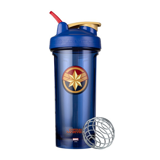 Blender Bottle Marvel series shaker cup sports water cup fitness water bottle large capacity plastic cup high appearance with double scale Captain Marvel (28oz) 800ml