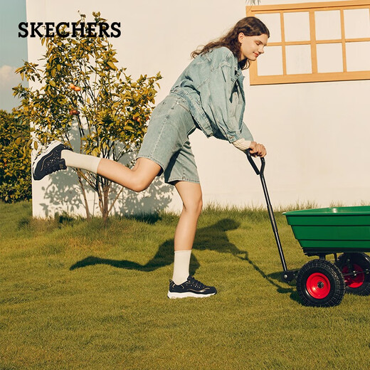 
Skechers sports casual shoes women's white shoes autumn thick sole height enhancement lightweight retro 11979 black/gold/bkgd 35
