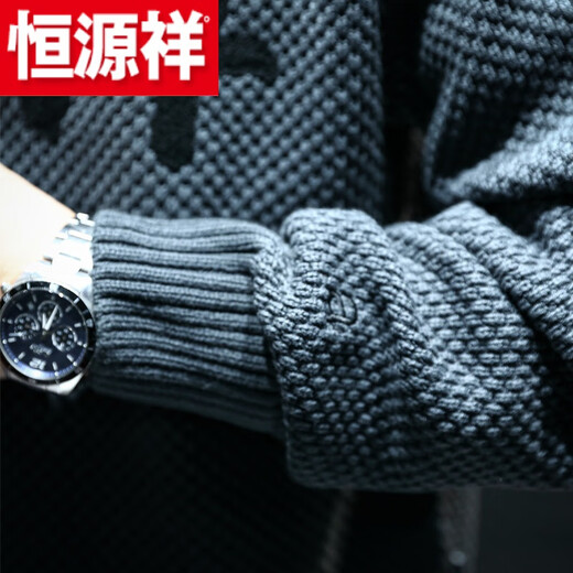 Hengyuanxiang (HYX) American retro sweater men's loose trendy brand thickened large size round neck sweater fat man autumn and winter sweater jacket for men high-end brand special price off code black high quality fabric high-end brand special price off code 5XL recommended 205-220 Jin Jin equals 0.5 kg