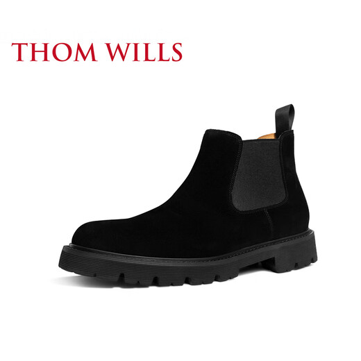 THOM WILLS切尔西男靴反绒真皮低帮皮靴男英伦马丁靴夏季男靴 黑色E671 40 /7码