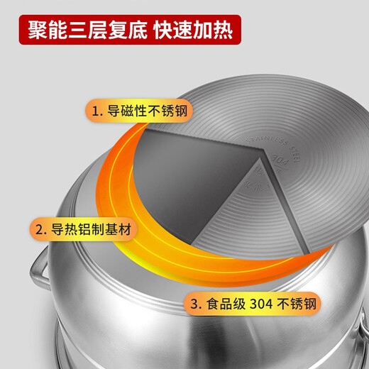 Kangbach 304 stainless steel three-layer steamer steamer with double bottom large soup steamer multi-functional pot 32cm universal for gas stoves