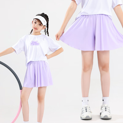 优优1点（Yoyo one）女童速干套装儿童夏季羽毛球儿童网球女孩跑步户外服中大童运动服 9922白+18426紫 120