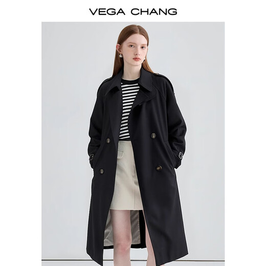 VEGA CHANG Trench Coat Coat Women's 2025 Spring and Autumn New Medium-length High-end Solid Color Coat Bean Paste Green M