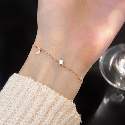 Promise of love, accompanied by stars and moon, 18K color gold bracelet, rose gold jewelry for women, anniversary birthday gift for girlfriend