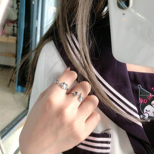 Xinghengmeng Cute and Personalized Couple Rings, Student Rings, Bestie Rings, Puppy Rings, Adjustable Gifts for Girlfriends, Pair of Three-dimensional Rings, Culomi+Melody
