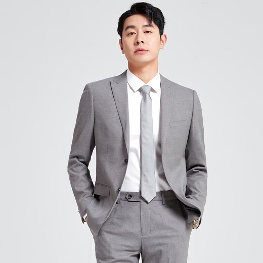 SHESHU suit suit men's slim business formal suit professional solid color suit lapel SSTX123138RQ HU2 light gray L 175/92A