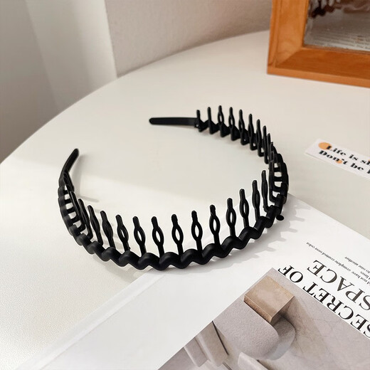 Korean version of toothed non-slip frosted hair hoop for face washing, special temperament pressing hair hoop, sweet internet celebrity female wavy frosted headband, candy color personalized broken hair pressing and face washing headband 9274I black hair hoop