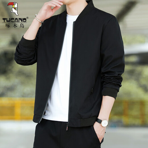 Woodpecker Jacket Men's Spring and Autumn 2024 New Baseball Collar Men's Jacket Casual Loose Breathable Top Men's Black 3XL Recommended Weight 148-160Jin Jin is equal to 0.5 kg