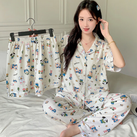 睡衣女三件套春夏季萌萌卡通小动物套装可外穿休闲可爱家居服 套KK14107 XL【建议120-135斤】