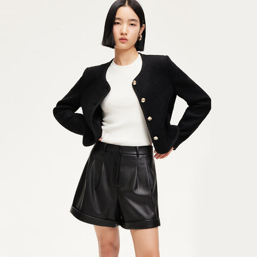 VEROMODA Shorts Women's Autumn New PU High Waist A-Line Pleated Wide Leg Pants Versatile and Slimming