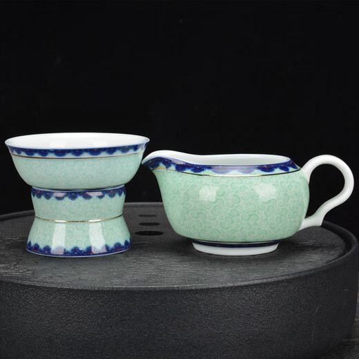 Mo Lin household celadon ceramic tea set fair cup tea drain set one-piece tea divider male cup divided tea cup fair pot filter celadon male cup tea drain three-piece set