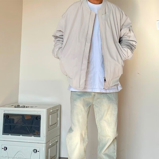 Digada coat autumn men's American bomber jacket men's high street baseball uniform stand collar men's jacket jacket for men and women TMZXF-W04 gray (spring and autumn) L recommended 105-120Jin Jin equals 0.5 kg