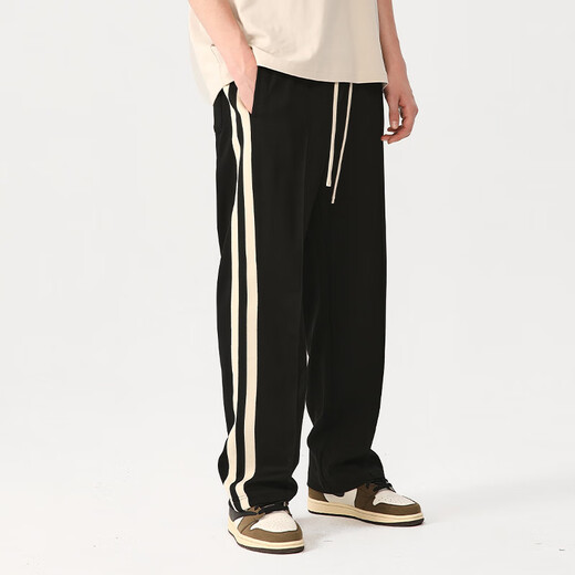 Coca-Cola Casual Pants Men's and Women's Summer Striped Loose Straight Sports Pants Black 2XL (170-190Jin Jin equals 0.5kg)