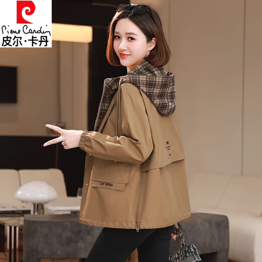 Pierre Cardin women's short coat spring and autumn casual popular tops new small high-end European windbreaker mom style khaki L is about suitable for weight 121-132Jin Jin is equal to 0.5 kg