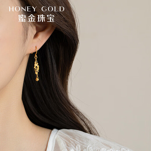 HONEYGOLD 蜜金珠宝黄金耳钉足金古法卷草纹耳坠HGJ1591工费180元/件 4.63g
