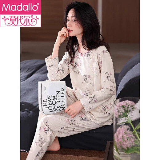 Modal New Chinese Style Pajamas for Women Spring and Autumn Autumn Pure Cotton Long Sleeves 2025 New Chinese Style Home Clothes Cotton Suit C1504 Bamboo Cui M (160)