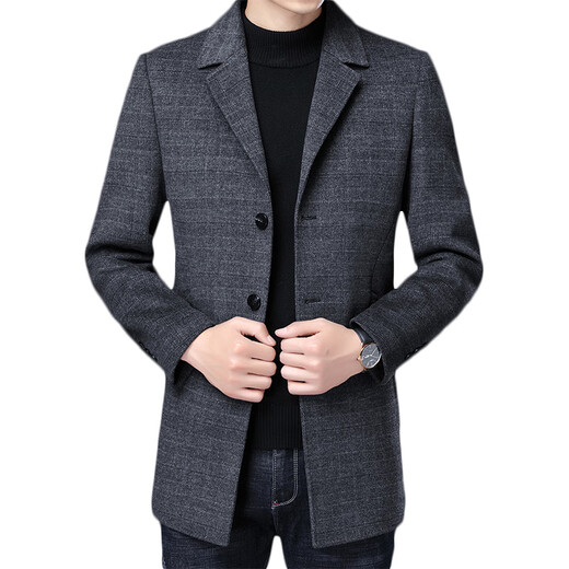 Hengyuanxiang woolen wool coat men's medium-length winter tops 2023 autumn and winter middle-aged business style l 11585 suit collar dark gray L 175