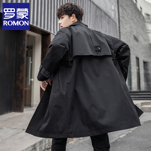 ROMON mid-length windbreaker men's autumn and winter new lapel loose coat men's light and mature British style youth coat men's coat khaki XL