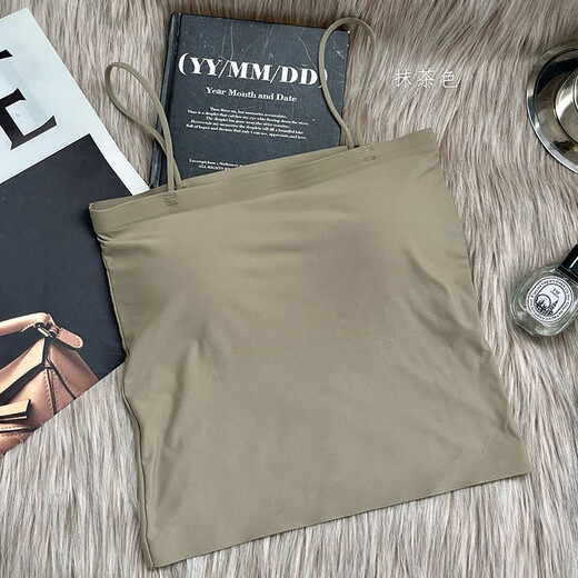Ice silk suspender vest for women with anti-exposure belt chest pad integrated strap bra with thin bra in summer black + matcha 2 pieces L [recommended 95 Jin [Jin equals 0.5 kg]]