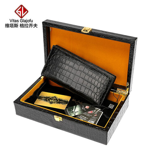 Vitas Glajofu Crocodile Leder Herren echter Leder Brieftasche Reißverschluss Brieftasche Geschäftskupplung in Mezzanine 2-fach Jugendstrend Langes Brieftasche Langes Brieftasche Vollkrokodile Leder Schwarz