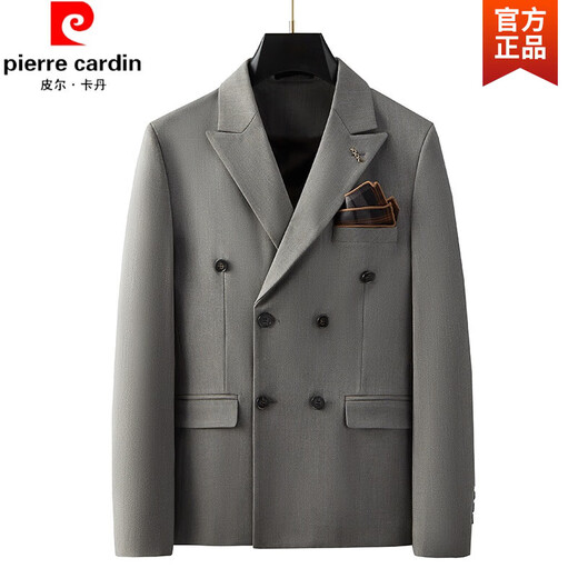 Pierre Cardin large size double breasted British suit suit men's groom wedding slim fit casual business striped suit knitted black three-piece suit XL (suitable for 125-135 Jin Jin equals 0.5 kg)