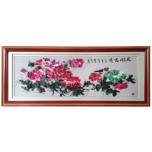 Qijiangwu Huakaifugui living room painting Chinese painting large flower and bird peony painting Su embroidery Hunan decorative painting office bedroom banner ink Suzhou embroidery finished hanging painting study calligraphy and painting Huakaifugui 1 small size width 160*height 70cm