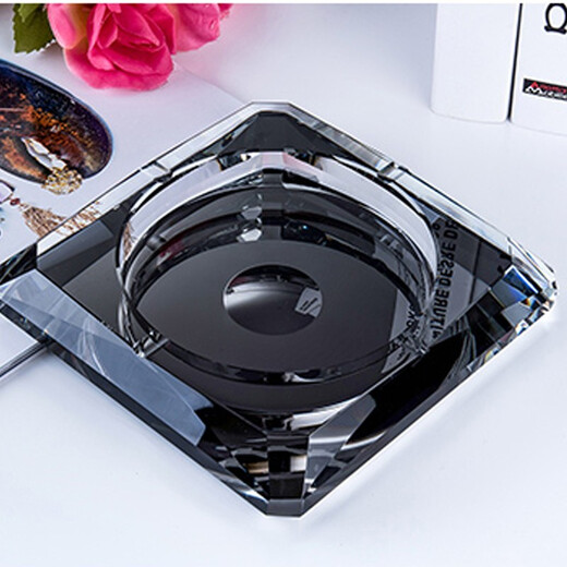 Jingbufan crystal glass ashtray fashion creative personalized gift large custom ashtray living room European style ashtray black gold 18cm