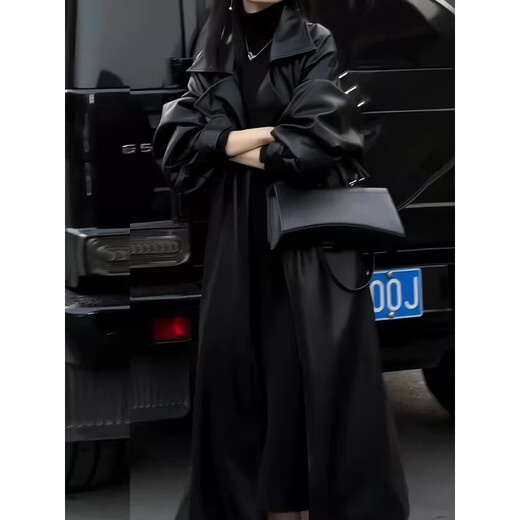 MODX Hong Kong women's high-end fashion windbreaker women's loose 2024 autumn and winter new temperament mid-length leather jacket regular black version leather jacket with belt S 110Jin Jin is equal to 0.5 kg within