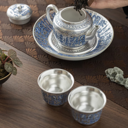 Heritage order high-end gilt silver one pot and two cups kung fu tea set teapot high-end gift box for leaders and elders gilt silver Fulong Gaozhao Yuanzheng teapot set one pot and two cups gift box