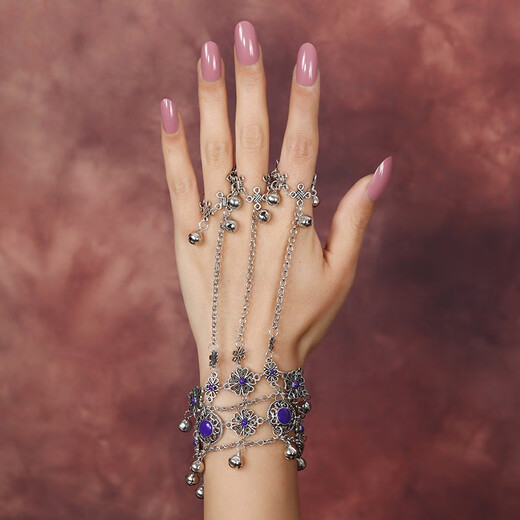 Beijing ancient style bell bracelet ring little fox same style purple hand decoration retro exotic style bracelet Hanfu ancient costume purple oil ancient silver style one