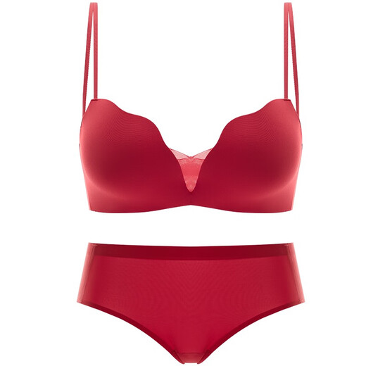 
JERRIE MOCK red underwear women's small breasts gathered to make them look big and thick, sexy, traceless bra, Native Year underwear suit, wedding bride 22W4865 red suit, 80A = 36A (cup about 2cm)