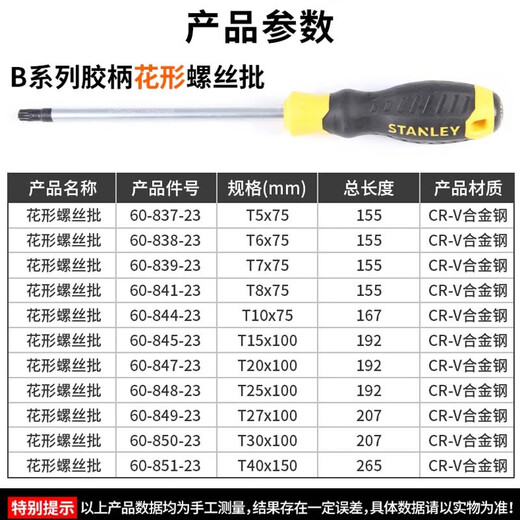 史丹利（STANLEY）螺帽螺丝刀套筒螺丝批 胶柄橡塑防滑手柄 花型梅花起子改锥 B系列胶柄花型T6x75 60-838