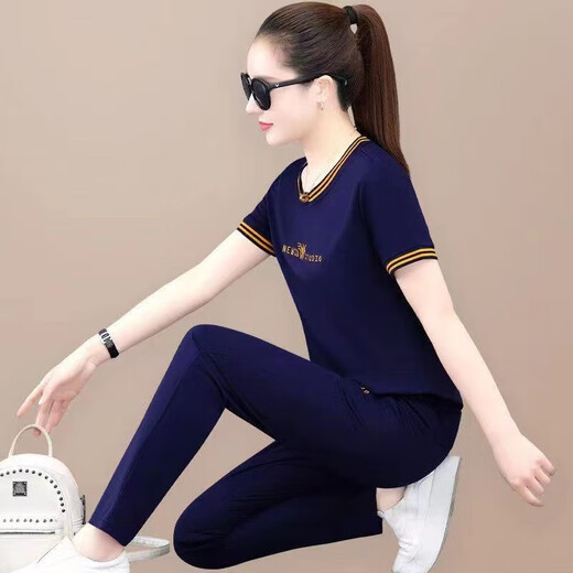 OU Yushan Sportset für Frauen Sommer dünn 2025 Neue Mode Loose Round Neck Kurzarmhose Casual Zweiköpfige Set 6630 Model Prince Blue 2xl geeignet für 120-129jin [Jin ist 0,5 kg]
