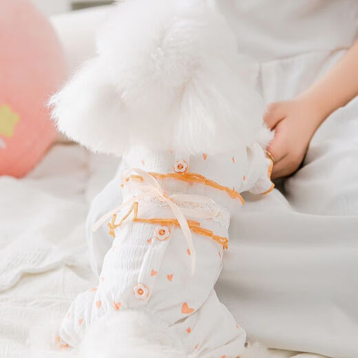 小狗狗春夏薄款四脚衣服泰迪约克夏博美夏季比熊小型犬家居SN3887 橘色贴布绣 L(建议体重8-11斤)
