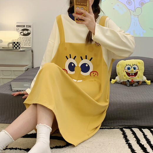 棉的陪伴长袖睡裙女春秋季棉质甜美可爱鸭子睡衣2024年新款大码孕妇家居服 16857 M