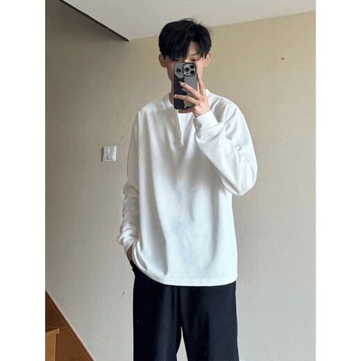 Pocket Henry collar sweatshirt for men in spring and autumn, new American fashion brand, solid color, simple inner layer, loose and versatile top, light gray L 105-120Jin Jin is equal to 0.5 kg