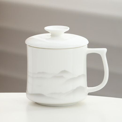 Shangyanfang mutton-fat jade porcelain tea cup home office mug with lid Dehua white porcelain water cup ceramic personal use 3mocai-free office cup