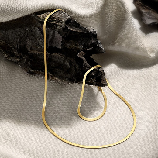 YIN Easy Series Golden Flowing Snake Bone Chain 18K Gold Au750 Clavicle Chain Men's and Women's Plain Chain Gold Necklace Men's Recommendation 45+5cm Width 3mm