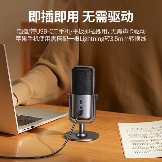Green Alliance USB desktop computer microphone laptop desktop computer microphone live broadcast noise reduction radio condenser wheat online class retest game voice karaoke suitable speaker 90990A