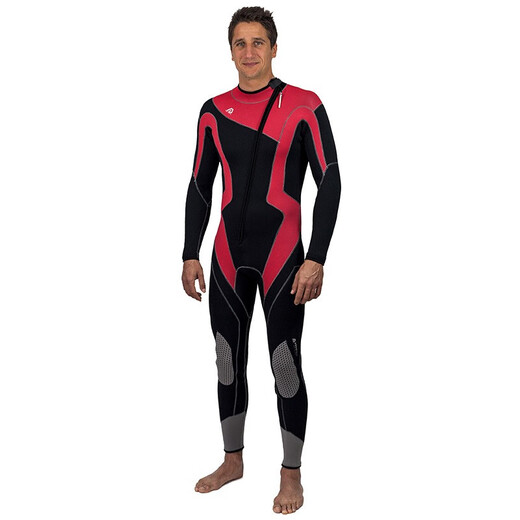 HiSEA men's and women's diving suits, one-piece long-sleeved swimsuits, cold-proof clothes, warm clothes, snorkeling wetsuits, surf suits, black and red - four needles and six threads 3XL